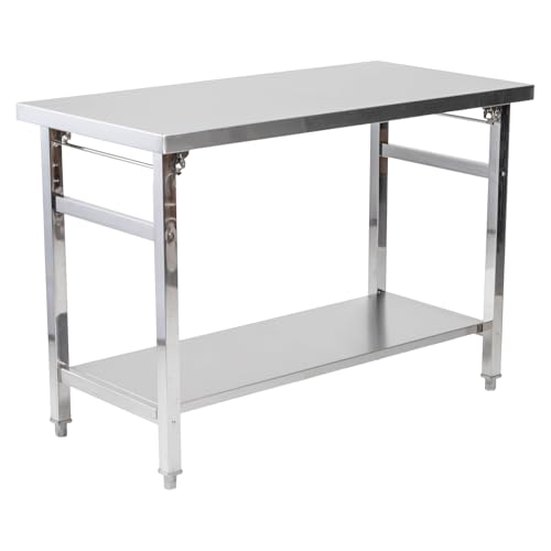 ステンレス 作業台 調理台 折畳式 業務用 組立不要 W120×D60×H85 2段タイプ 省スペース設置 作業用テーブル 厨房 飲食店 キッチン ガレージ 屋外 学校 研究室 Eterins